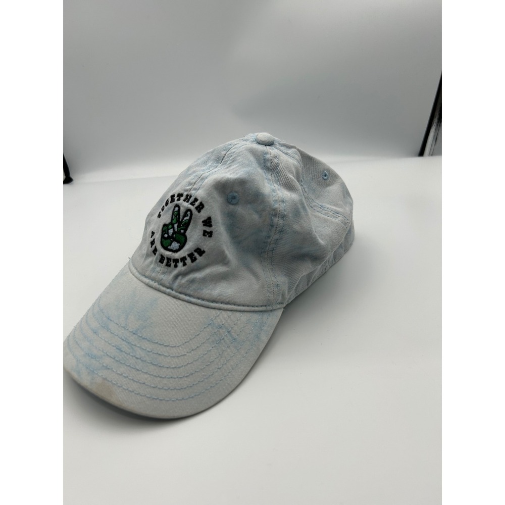 Mighty Fine Together We Are Better‎ Peace Sign Acid Wash Denim Baseball Hat Blue